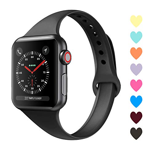 Book Cover Acrbiutu Bands Compatible with Apple Watch 38mm 40mm 42mm 44mm, Slim Thin Narrow Replacement Silicone Sport Accessory Strap Wristband Compatible for iWatch Series 1/2/3/4 Women Men