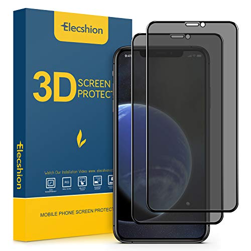(2-Pack) Privacy Screen Protector for 2019 iPhone 11 Pro Max / 2018 iPhone Xs MAX (Full-Coverage)，Elecshion True 28° (Case Friendly) Anti-spy Tempered Glass with Easy Installation Tray(6.5 '')