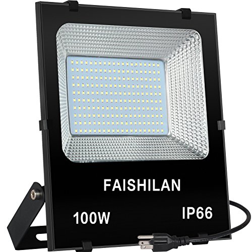 FAISHLAN 100W LED Flood Lights, Outdoor Led Work Light, Waterproof IP66 Outdoor Flood Lights, Super Bright LED Backyard Lights for Garage, Garden, Lawn and Yard
