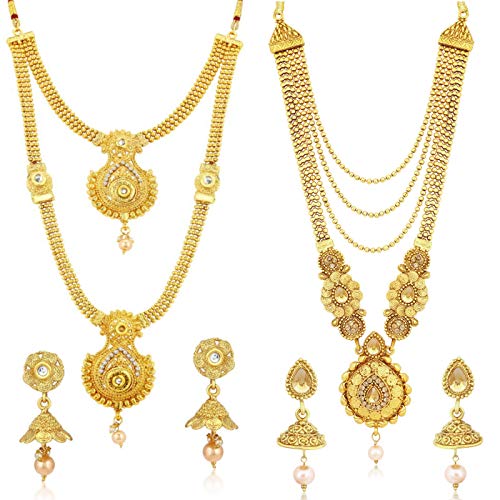 Sukkhi Traditional Pearl Gold Plated Long Haram Necklace Set Combo For Women (CBN83437)