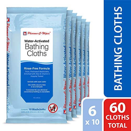 Book Cover Pharma-C-Wipes Water Activated Bathing Cloths - Rinse Free - Thick, Pretreated Washcloths (6 Packs of 10 Wipes)