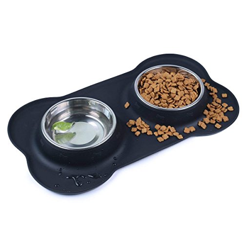 Original Powerhouse Dog Bowl Stainless Steel Dog Bowl with Non Spill Skid Resistant Silicone Mat 12oz Double Pet Bowls Feeder Bowl for Dogs Cats and Pets