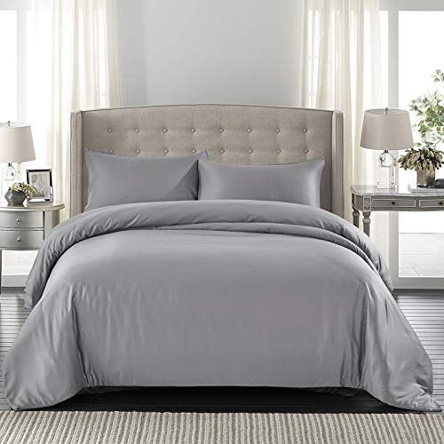 Somoft Duvet Cover 3 Piece Set -Protects and Covers Your Comforter/Duvet Insert, Microfiber,Comforter Cover with 2 Pillow Shams, Color Gray,Queen Size 90"x90"