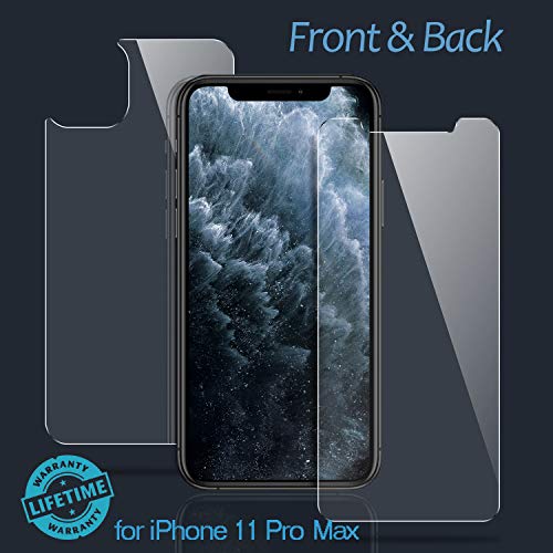 RUNJNAN Front and Back Screen Protector Compatible with iPhone 11 Pro Max [2-Pack], Tempered Glass Film Front and Rear Anti-Fingerprint/Scratch Compatible with iPhone11 Pro Max (6.5 inch Clear)