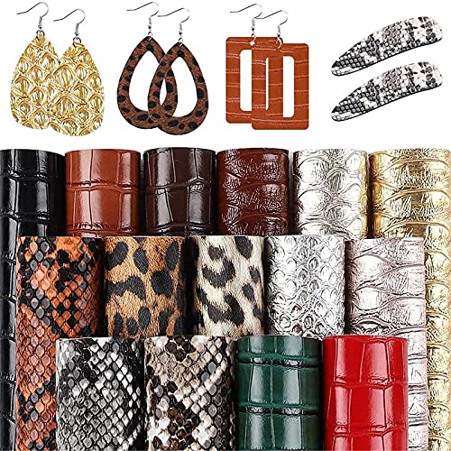 SGHUO 15pcs Faux Leather Sheets Embossed Fabric Sheets for Making Earrings, Bows, Jewelry, Wallet, and DIY Sewing Craft (6.3 Inches x 8.3 Inches)