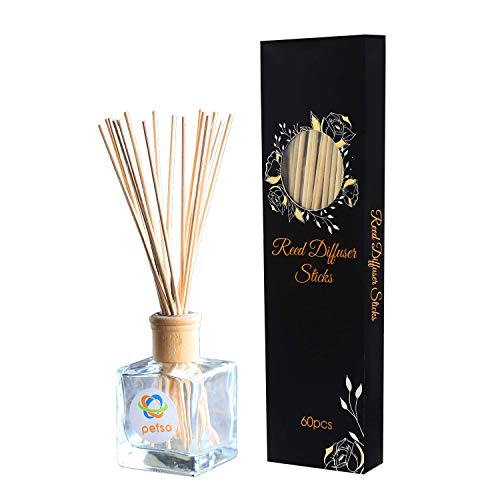 PEFSO 10 Inches Natural Rattan Reed Diffuser Sticks, Essential Oil Aroma Replacements Stick for Home, Office, Spa and Bed Room (White, 60)