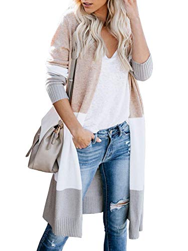 GinkgoTree Women's Striped Long Cardigan Color Block Print Coats Boho Front Open Lightweight Knit Sweaters