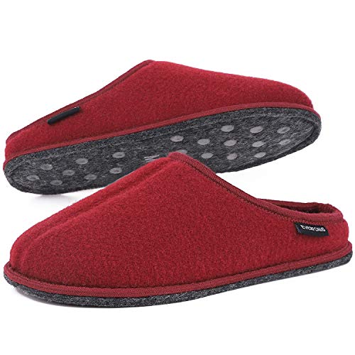 Book Cover EverFoams Men's and Women's Fuzzy Faux Wool Felt Slippers Light Weight Slip on Home Mules w/Anti-Skid Dot Bottom Red Size: 9-10 Women/7-8 Men