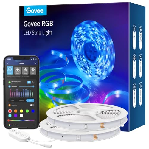 Govee Smart LED Strip Lights for Bedroom, 32.8ft WiFi LED Light Strip Work with Alexa Google Assistant, 16 Million Colors with App Control and Music Sync Lights for Home Decor, 2 Rolls of 16.4ft
