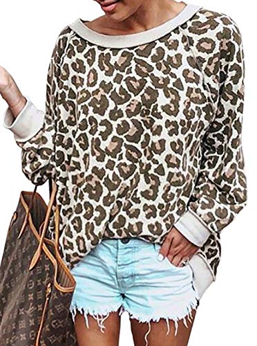 BTFBM Women's Fashion Color-Block Leopard Print Sweatshirt Crew Neck Long Sleeve Loose Soft Basic Shirt Pullover Tops