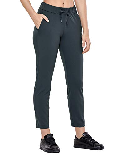 CRZ YOGA Women's Stretch Lounge Work Ankle Pants Drawstring 7/8 Track Pants with Pockets-28 inches Melanite S(4/6)