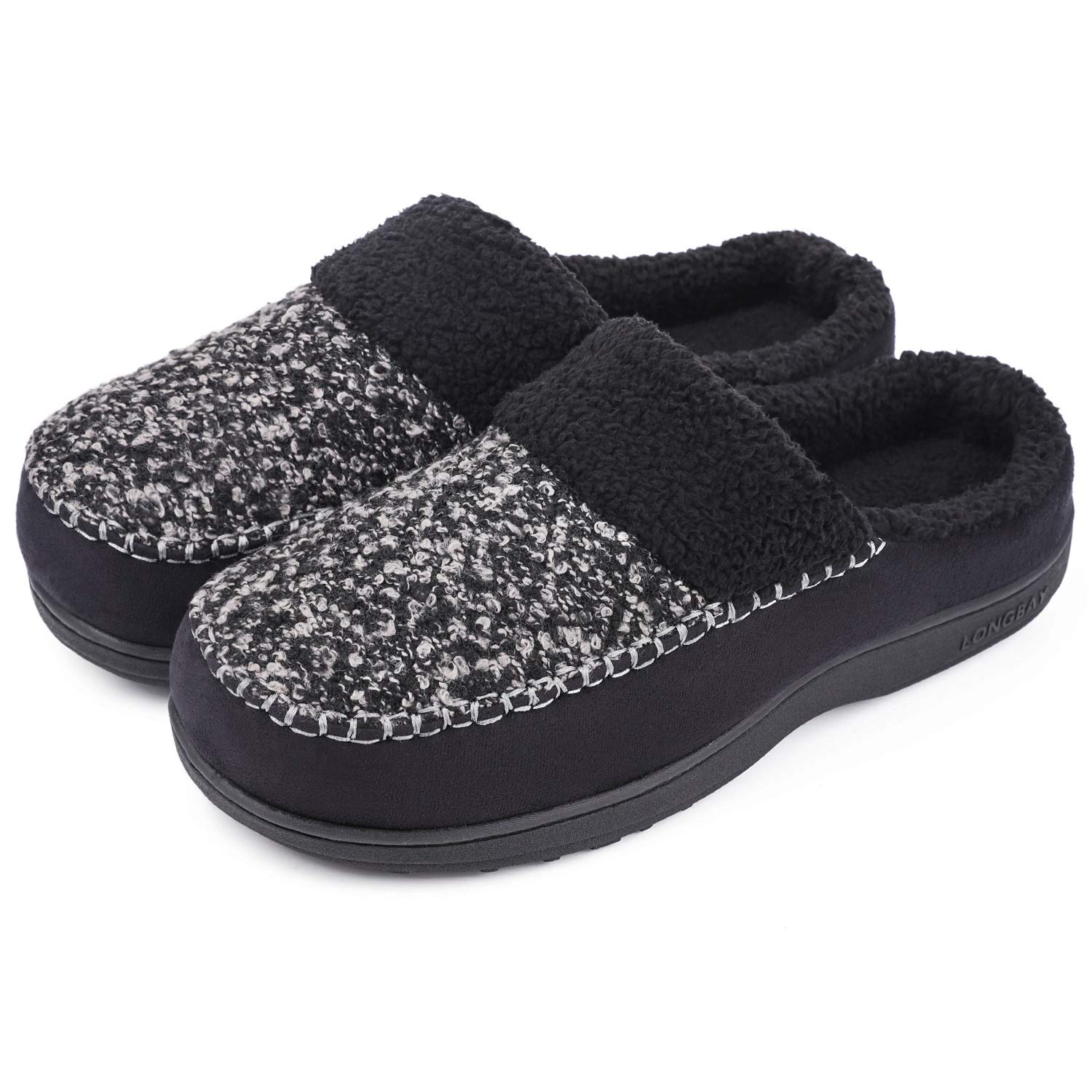 LongBay Men's Fuzzy Fleece Slippers Cozy Soft House Shoes with Wool Blend Micro Suede Upper