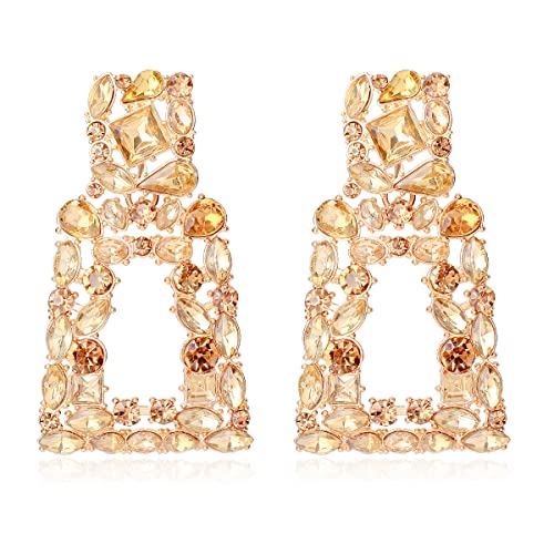 Rhinestone Rectangle Dangle Earrings for Women Sparkly Crystal Geometric Drop Statement Earrings KELMALL COLLECTION