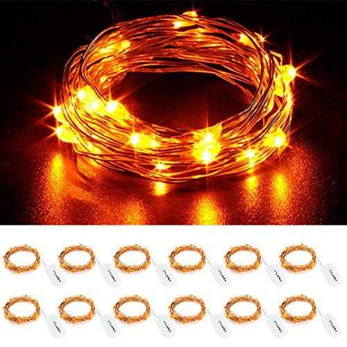 CYLAPEX 12 Pack Orange Fairy String Lights Battery Operated Fairy Lights Starry String Lights on 3.3ft/1m Silvery Copper Wire DIY Christmas Decoration Costume Wedding Party Halloween Easter