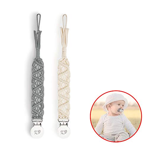 Book Cover Macrame Baby Pacifier Clips, Braided Pacifier Leash &Teething Toys-Best for Boys and Girls ， Baby Shower Gifts (Grey)