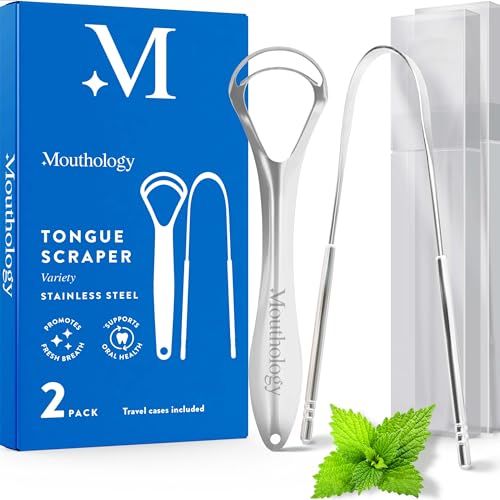 Mouthology Tongue Scraper for Adults (Variety Pack), Reduce Bad Breath, Metal Tongue Scraper, Tongue Cleaner, Tongue Scraper, Stainless Steel Tongue Scraper, Tongue Cleaner for Adults