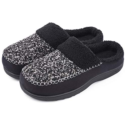 Book Cover LongBay Men's Fuzzy Fleece Slippers Cozy Soft House Shoes with Wool Blend Micro Suede Upper (Large / 11-12 D(M), Black)