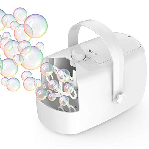 Book Cover Bubble Machine, iTeknic Automatic Bubble Blower, Portable Auto Bubble Maker with High Output for Outdoor/Indoor Use,Powered by Plug-in or Batteries , Bubble Toys and Gifts for Kids Girls Boys (White)