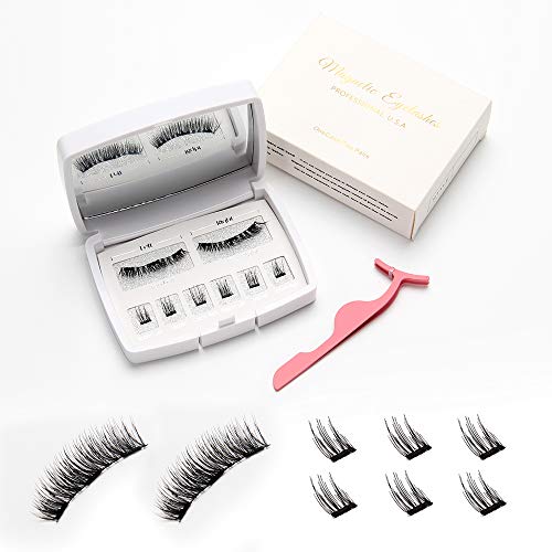 Book Cover Upgraded Magnetic Eyelashes Natural Look, Lcat No Glue Full Eye and Half Eye 2 Magnets Reusable False Eyelashes with Applicator (2 Styles Lashes with Tweezers)