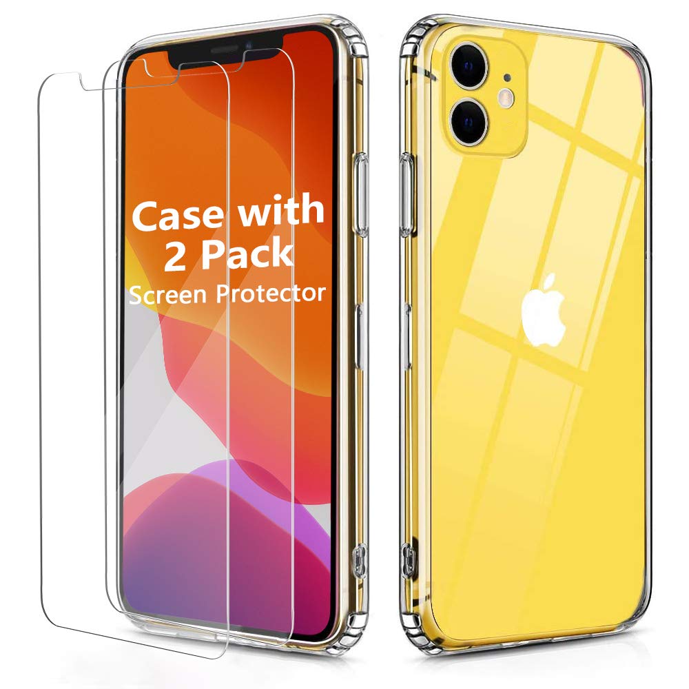 Book Cover OULUOQI Compatible with iPhone 11 Case 2019, Shockproof Clear Case with Hard PC Shield+Soft TPU Bumper Cover Case for iPhone 11 6.1 inch.