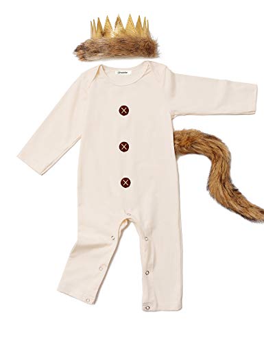 Book Cover Shalofer Baby Boys Halloween Costume Outfits Birthday Romper with Tail and Crown (Beige,12-18 Months)