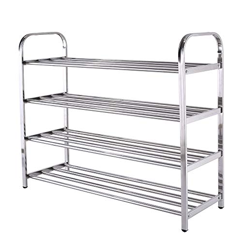 Book Cover FANHAO Upgraded 4-Tier Shoe Rack, 100% Stainless Steel Shoe Storage Organizer, Stackable 16-Pair Storage Shelf for Bedroom, Closet, Entryway, Dorm Room, 31.5