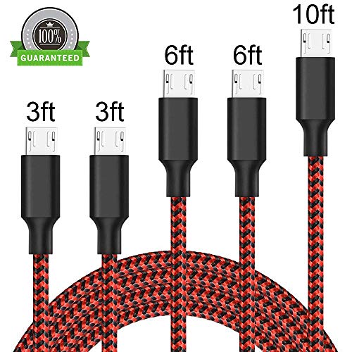 Book Cover Micro USB Cable, 5Pack 3Ft 6Ft 10Ft Nylon Braided High Speed 2.0 USB to Micro USB Charging Cables Android Fast Charger Cord for Samsung Galaxy S7 Edge/S6/S4/S5, Note 5/4, HTC, LG, Tablet