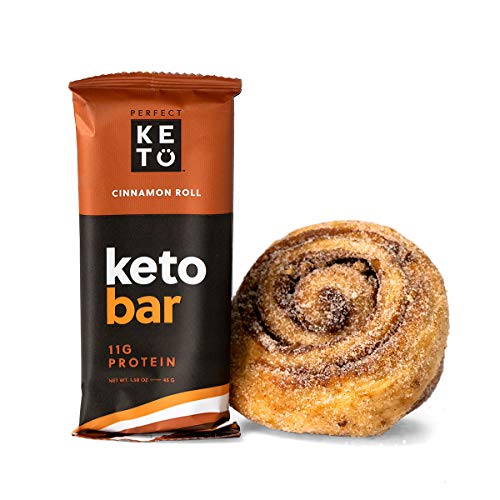 Book Cover New! Perfect Keto Bar, Keto Snack (12 Count), No Added Sugar. 10g of Protein, Coconut Oil, and Collagen, with a Touch of Sea Salt and Stevia. (12 Count, Cinnamon Roll)