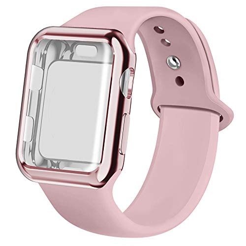 jwacct Compatible for Apple Watch Band with Screen Protector 42mm, Soft Silicone Replacement Sport Band Compatible for Apple iWatch Series 1/2/3