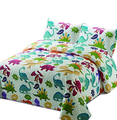 Book Cover Better Home Style Multicolored White Dinosaur Dinosaurs Jurassic Park World Kids/Boys/Girls/Unisex/Toddler Coverlet Bedspread Quilt Set with Pillowcases # 2019174 (Twin)