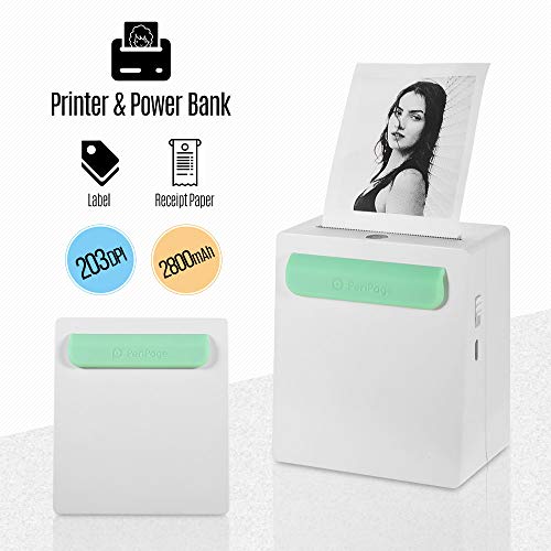 Book Cover Aibecy PeriPage A8 Portable Mini Pocket Wireless BT Thermal Printer Power Bank Function Clip Design Receipt Label Memo Sticker AR Photo Picture Printer for Android iOS Smartphone Windows, 203DPI