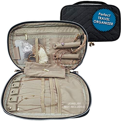 My Perfect Nights Travel Jewelry Case, Travel Jewelry Organizer, Jewelry Storage for Necklace, Earrings, Rings, Bracelet (Black)