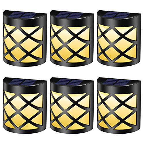 Solar Deck Light Outdoor with Retro Design, Premium 6 LEDs, Waterproof Solar Powered Wall Lights Lighting Decor for Garden, Path, Deck, Fence, Stair, Patio, Backyard (Pack of 6, Warm White Light)