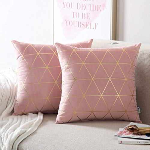 Book Cover NordECO HOME Pack of 2 Throw Pillow Covers Cases - Square Decorative Cushion Covers for Sofa Couch Bed Home Decoration, 18 x 18, Pink
