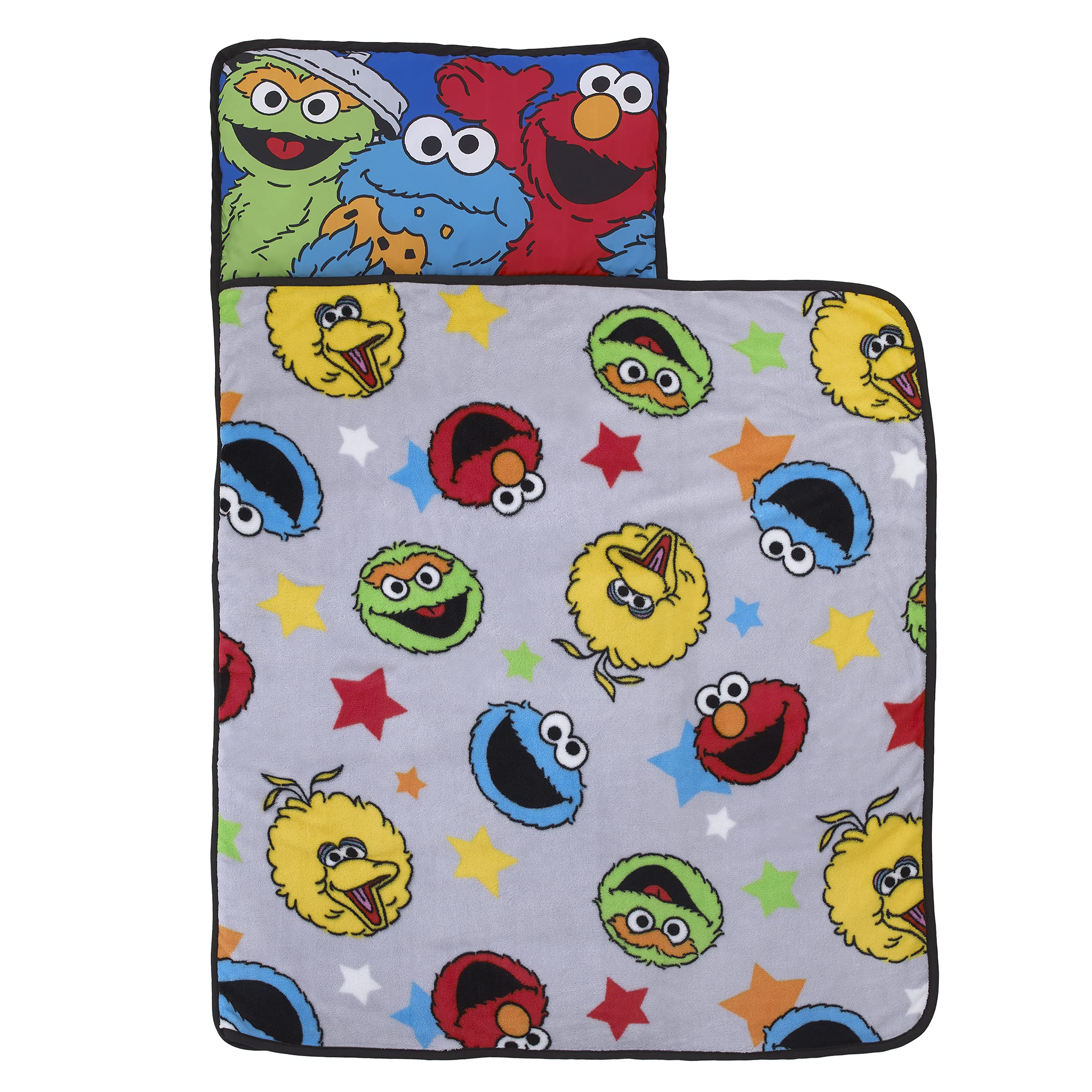 Book Cover Sesame Street Adventures Blue, Yellow and Red Elmo, Big Bird, Oscar The Grouch and Cookie Monster Toddler Nap Mat Sesame Street Adventures - Blue, Yellow and Red
