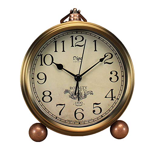 Book Cover Maxspace Metal Golden Table Clock, Retro Vintage Non-Ticking Small Alarm Clock,Battery Operated Silent Quartz Movement HD Glass Desk Clock for Bedroom Living Room Indoor Decoration Kids (Arabic)