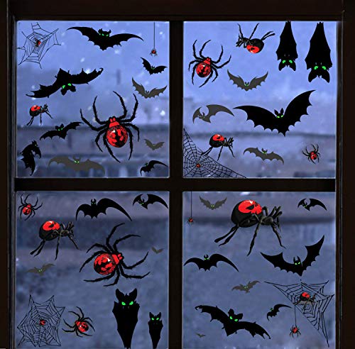 138 Piece Halloween Party Decorations Black Luminous Bats Spiders Window Clings Decals Stickers for Halloween Party Supplies Favor
