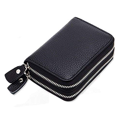 Wallet for Women Leather Clutch Purse mall minimalist Zipper Ladies Credit Card Holder Organizer (Black)