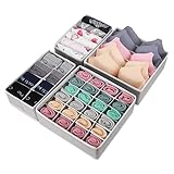 GOGOODA 4 Pcs Underwear Drawer Organizers Divider, Socks Bra Organizer and Storage Boxes for Lingerie, Bra, Undies