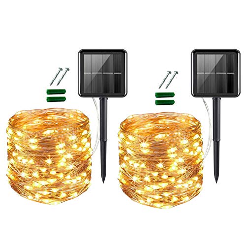 [2 Pack] UPOOM Solar String Lights, 200 LED Outdoor Solar Fairy Lights Garden Copper Wire Decorative Lights 66Ft Waterproof Indoor Outdoor Lighting for Garden, Patio, Yard, Christmas