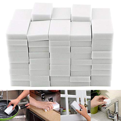 Book Cover 50-Pack Cleaning Sponges Eraser, Multi-Function Magic Sponge Cleaner Foam Cleaning for Kitchen, Furniture