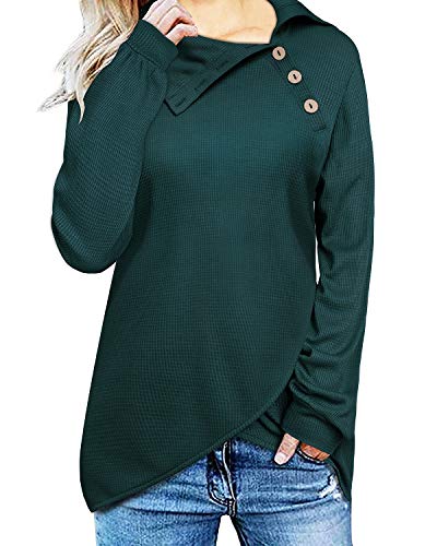 Book Cover STYLEWORD Women's Long Sleeve Button Turtle Cowl Neck Shirt Asymmetric Hem Wrap Pullover Sweatershirts Top