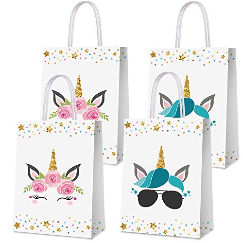 BCHOCKS 16 PCS Unicorn Party Favor Bags for Birthday Supplies - Gift Goody Treat Candy Bags for Girls Kids Decorations