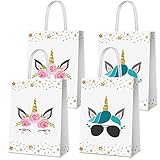 BCHOCKS 16 PCS Unicorn Party Favor Bags for Birthday Supplies - Gift Goody Treat Candy Bags for Girls Kids Decorations