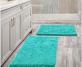 Bathroom Rugs Mat 20" x 30" Set of 2 Turquoise Luxury Chenille Bath Mat Super Absorbent Bath Rug Machine Washable Perfect Plush Carpet for Shower, Bath Room, Bedroom and Kitchen (20" x 30", Turquoise)
