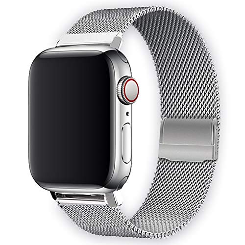 Book Cover WAAILU Compatible with Apple Watch Band 38mm 40mm 42mm 44mm, Stainless Steel Mesh Sport Wristband Loop Compatible for iWatch Series SE/6/5/4/3/2/1