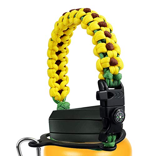 Book Cover Mity rain Paracord Handle Compatible with Hydro Flask Wide Mouth Water Bottle 12-64oz/Survival Strap Cord with Safety Ring, Carabiner and Compass for Hiking Camping Walking