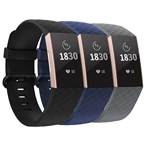 Adepoy Compatible with Fitbit Charge 3 Bands/Fitbit Charge 4 Bands for Women Men, Adjustable Replacement Wristbands for Fitbit Charge 3 SE and Fitbit Charge 4, 3 Pack, Black, Navy, Gray, Small