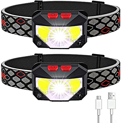Soft digits Headlamp Rechargeable, 2-Pack LED Headlight 1100 Lumens USB Head Lamp Flashlight, 8 Modes Head Light, Waterproof Headlamps with Motion Sensor for Outdoors Camping Fishing (2 Pack)