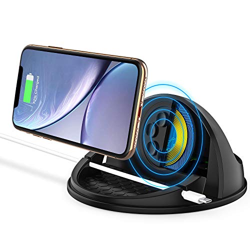 Wireless Car Charger Mount,Qi-Certified Car Wireless Charging Stand Compatible with iPhone 11 pro/X/XS Max/XR/8/Samsung Galaxy S9 / S10/,Silicone Car Phone Holder Dashboard Desk(with Car Charger)